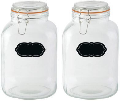 Esschert Design Weckpot/inmaakpot - 2x - 3L - glas - met beugelsluiting - incl. etiketten