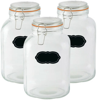 Esschert Design Weckpot/inmaakpot - 3x - 3L - glas - met beugelsluiting - incl. etiketten - Weckpotten Transparant