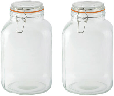 Esschert Design Weckpotten/inmaakpotten - 2x - 3L - glas - beugelsluiting - D15 x H24 cm - Weckpotten Transparant