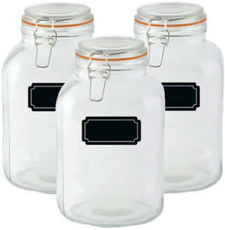 Esschert Design Weckpotten/inmaakpotten - 3x - 3L - glas - met beugelsluiting - incl. etiketten - Weckpotten Transparant