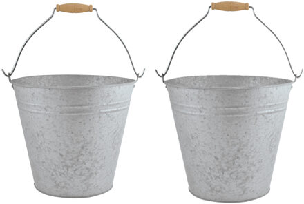 Esschert Design Zinken emmer - 2x stuks - 9,5 liter - bloempot/plantenpot - Tuindecoratie bloememmer/bloembak/plante