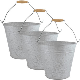 Esschert Design Zinken emmer - 3x stuks - 9,5 liter - bloempot/plantenpot - Tuindecoratie bloememmer/bloembak/plante