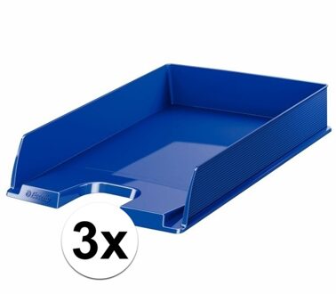 Esselte Brievenbakje/postvakje - 3x - blauw - A4 formaat - stapelbaar - bureau oprganizer