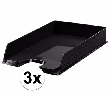 Esselte Brievenbakje/postvakje - 3x - zwart - A4 formaat - stapelbaar - bureau oprganizer