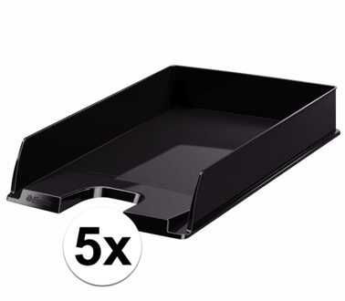 Esselte Brievenbakje/postvakje - 5x - zwart - A4 formaat - stapelbaar - bureau oprganizer