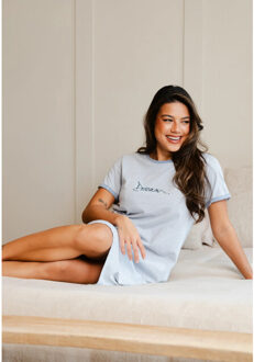 Essential dames nachthemd korte mouw gestreept Lichtblauw