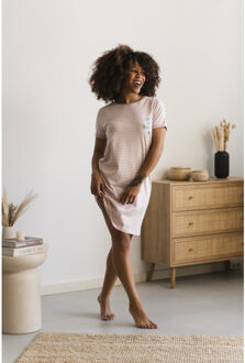 Essential dames nachthemd korte mouw gestreept - maat M Roze
