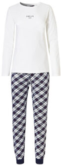 Essential dames pyjama set lang katoen geruit dream on Wit - XL