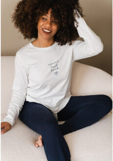 Essential dames pyjama set lang katoen off-white Veelkleurig - XXL