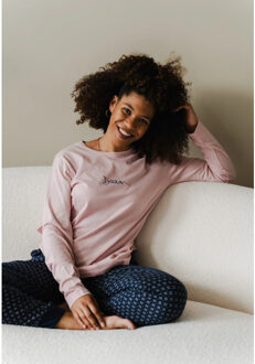 Essential dames pyjama set lang katoen roze - maat S Veelkleurig