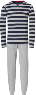 Essential heren pyjamaset lang / blauw gestreept Grijs - M