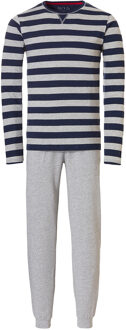 Essential heren pyjamaset lang / blauw gestreept Grijs - XL