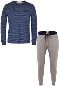 Essential heren pyjamaset lang blauw / grijs Print / Multi - XL