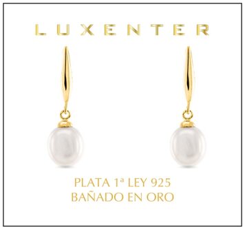 Essential Oorbellen in 925 Sterling Zilver en Witte Parel afgewerkt in 18 karaat geel goud - One Size