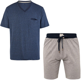 Essential shortama heren korte pyjama katoen blauw / grijs Print / Multi