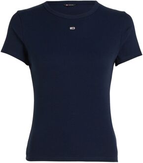 Essential Slim Rib-Knit Shirt Dames donkerblauw - XL