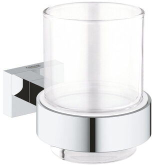 Essentials Cube houder met drinkglas - Chroom