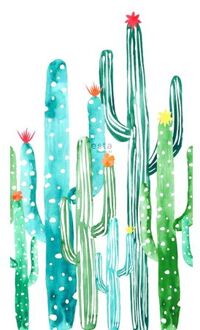 Esta Home fotobehang aquarel geschilderde bloeiende cactussen tropisch Blauw, Groen