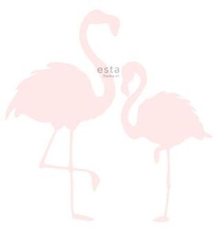 Esta Home fotobehang flamingo's moeder en kind licht roze en wit - 1588 Roze, Wit