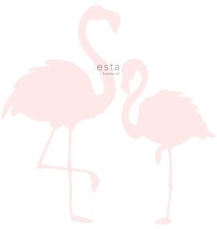 Esta Home fotobehang flamingo's moeder en kind licht roze en wit - 1588 Roze, Wit