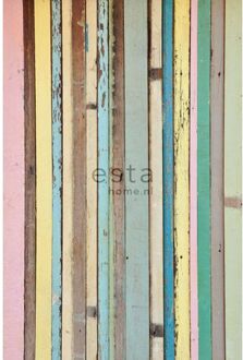 Esta Home fotobehang sloophout licht roze, geel, blauw en groen - 15770 Blauw, Geel, Groen, Roze