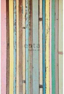 Esta Home fotobehang sloophout licht roze, geel, blauw en groen - 15770 Blauw, Geel, Groen, Roze