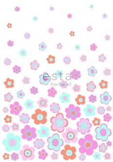 Esta Home fotobehang vintage bloemen turquoise, roze en paars - 158709 Blauw, Oranje, Paars, Roze