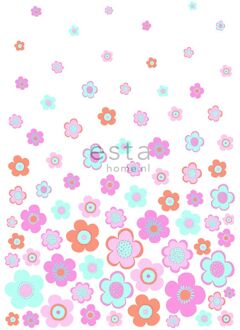 Esta Home fotobehang vintage bloemen turquoise, roze en paars - 158709 Blauw, Oranje, Paars, Roze