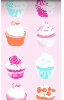 Esta Home XXL behang cupcakes roze, blauw, wit en oranje - 158715 - 46, Blauw, Oranje, Roze, Wit