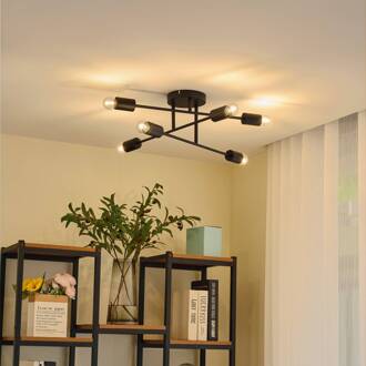 Estar plafondlamp, zwart, metaal, 6-lamps, Ø56cm