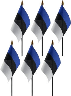 Estland - 6x - mini vlaggetje van 10 x 15 cm op stokje - Landen vlag - H27 cm
