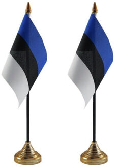 Estland tafelvlaggetjes - 2x stuks - 10 x 15 cm - met gouden standaard - H27 cm - versiering