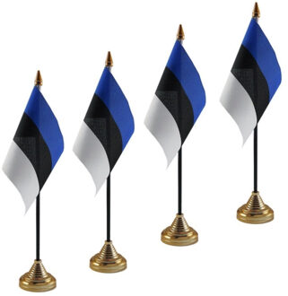 Estland tafelvlaggetjes - 4x stuks - 10 x 15 cm - met gouden standaard - H27 cm - versiering
