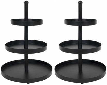 Etag?res - 2 stuks - zwart - metaal - 3-laags - D25 x H35 cm - serveerschaal