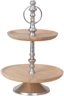 Etagere - 2-laags - hout/rvs - H38 x D20/25 cm