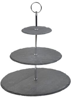 Etagere 3-laags leisteen en chroom 30 x 34 cm - Etageres Zwart