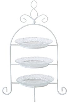 Etagere - 3-laags - wit - metaal en glas - 30 x 23 cm