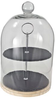 Etagere leisteen met glazen stolp