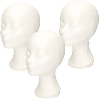 Etalage materiaal paspop hoofden wit 30 cm 3 stuks