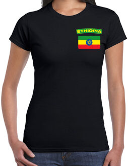 Ethiopia landen shirt met vlag zwart voor dames - borst bedrukking 2XL