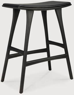 Ethnicraft Barkruk 'Osso' Gevernist Eikenhout en Leder, kleur Zwart (zithoogte 67cm)