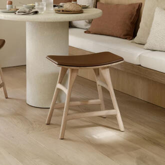 Ethnicraft Krukje 'Osso' Gevernist Eikenhout en Leder, kleur Cognac Naturel/Geel