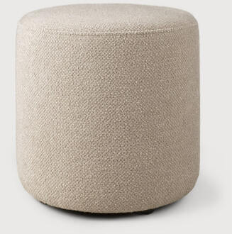 Ethnicraft Poef 'Barrow' 40cm, Structuurstof, kleur Off White