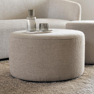 Ethnicraft Poef 'Barrow' 60cm, Structuurstof, kleur Off White - 60 cm