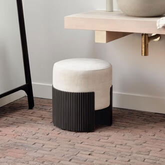 Ethnicraft Poef 'Roller Max' 45cm, Mahoniehout en stof Donkerbruin - 45 cm