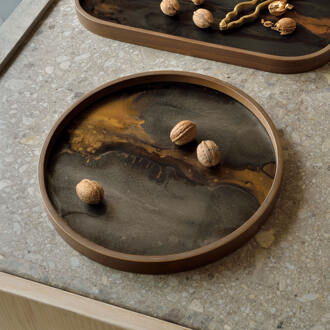 Ethnicraft Rond Dienblad 'Linear Flow' 30cm, kleur Brons - 30 cm