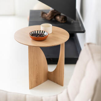 Ethnicraft Ronde Bijzettafel 'Geometric' Gevernist Eikenhout, 51cm, kleur Naturel - 51 cm