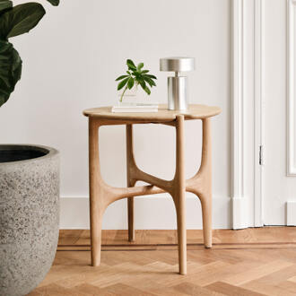 Ethnicraft Ronde Bijzettafel 'PI' Gevernist Eikenhout, 47cm, kleur Naturel - 47 cm