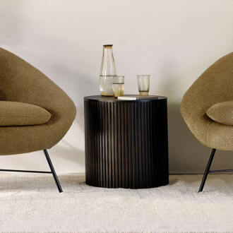 Ethnicraft Ronde Bijzettafel 'Roller Max' Gevernist Mahoniehout, 40cm, kleur Donkerbruin - 40 cm