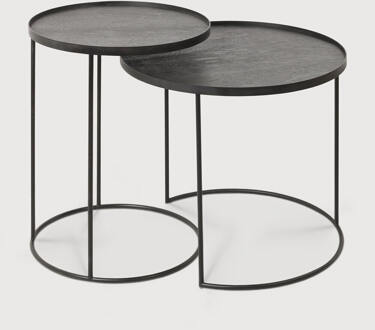 Ethnicraft Ronde Bijzettafel 'Tray' Gelakt Hout, Set van 2 stuks